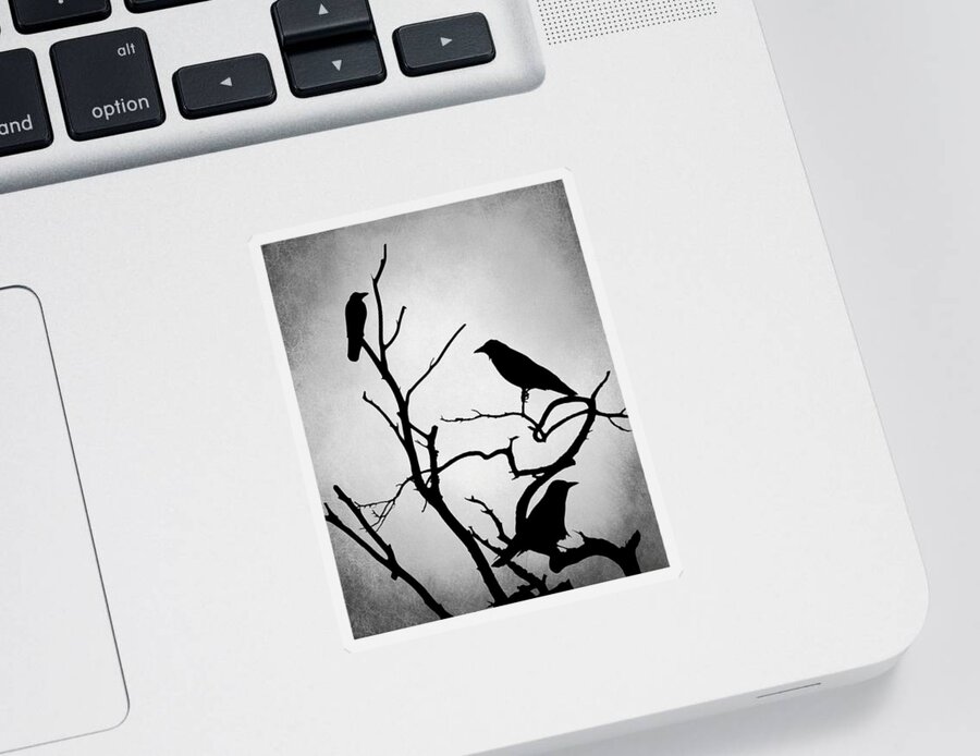 Bird Sticker featuring the digital art Crow Birds on Trees Bird 89 by Lucie Dumas