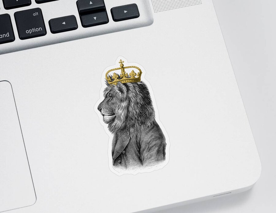 King Sticker featuring the digital art Crowned lion by Madame Memento
