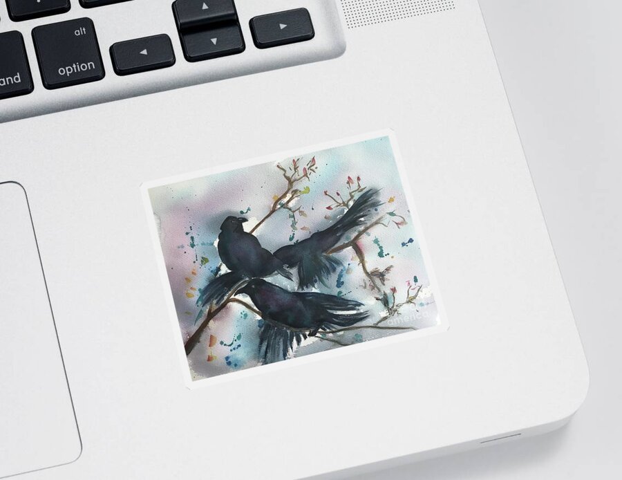 Crows Sticker featuring the painting Crows in a Flurry by Sonia Mocnik