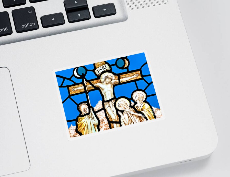 Crucify Sticker featuring the photograph Crucifixion in Blue by Munir Alawi