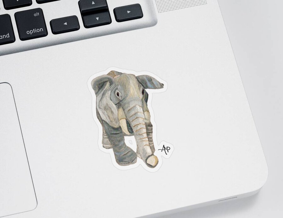 Elephant Sticker featuring the painting Cuddly Elephant by Angeles M Pomata