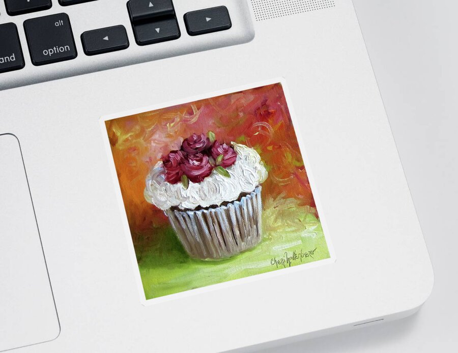 Cupcake Painting Sticker featuring the painting Cupcake With Roses by Cheri Wollenberg