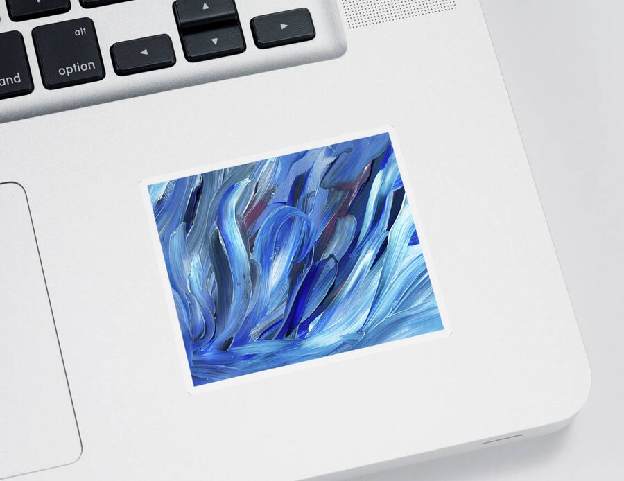 Blue Sticker featuring the painting Curling Sea Waves Coastal Breeze Unique Abstract Art by Irina Sztukowski