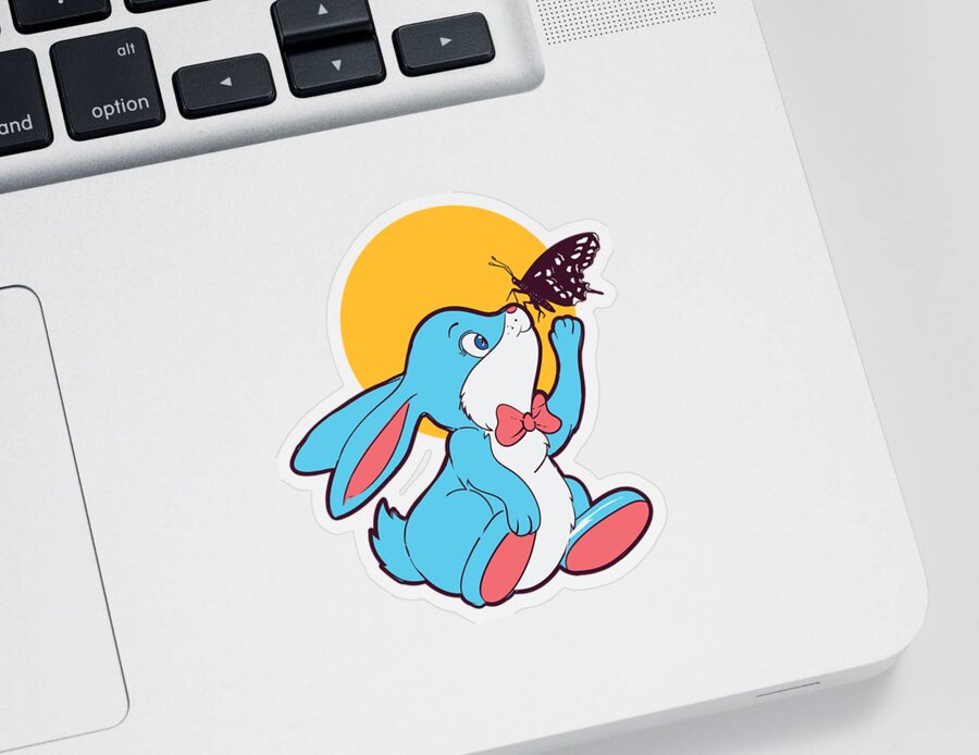 Cartoon Sticker featuring the digital art Cute Bunny and Butterfly by Jacob Zelazny