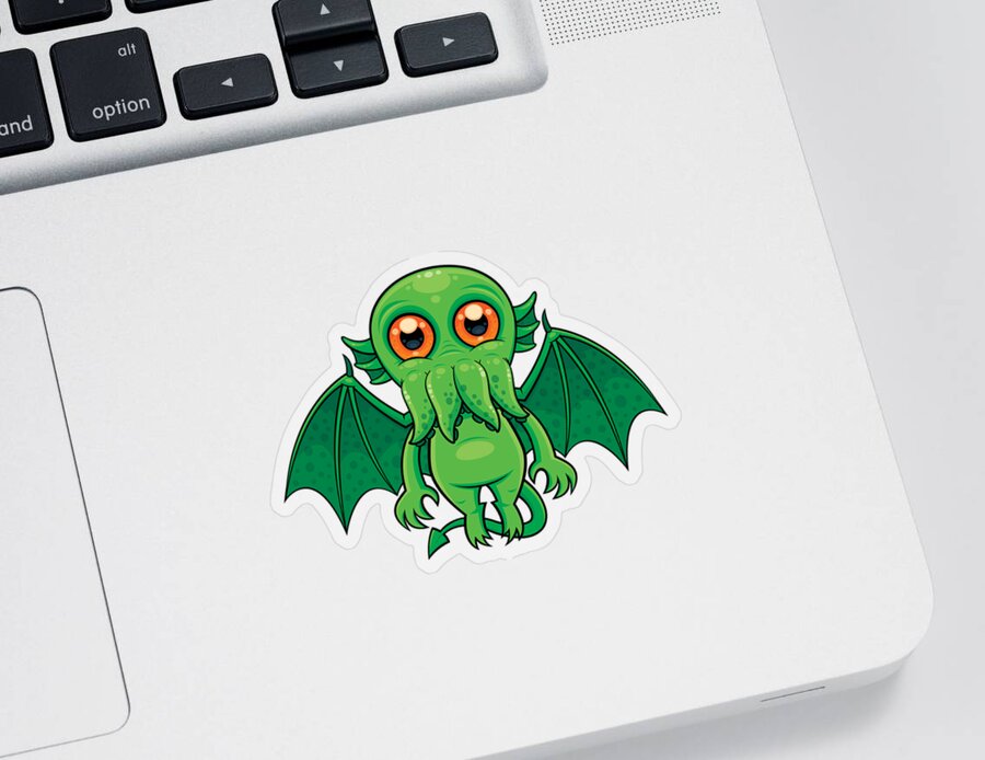 Cthulhu Sticker featuring the digital art Cute Green Cthulhu Monster by John Schwegel