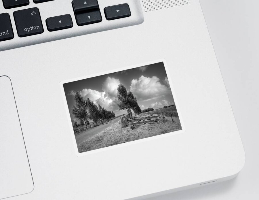 Clouds Sticker featuring the photograph Cycling in the Netherlands Black and White by Debra and Dave Vanderlaan