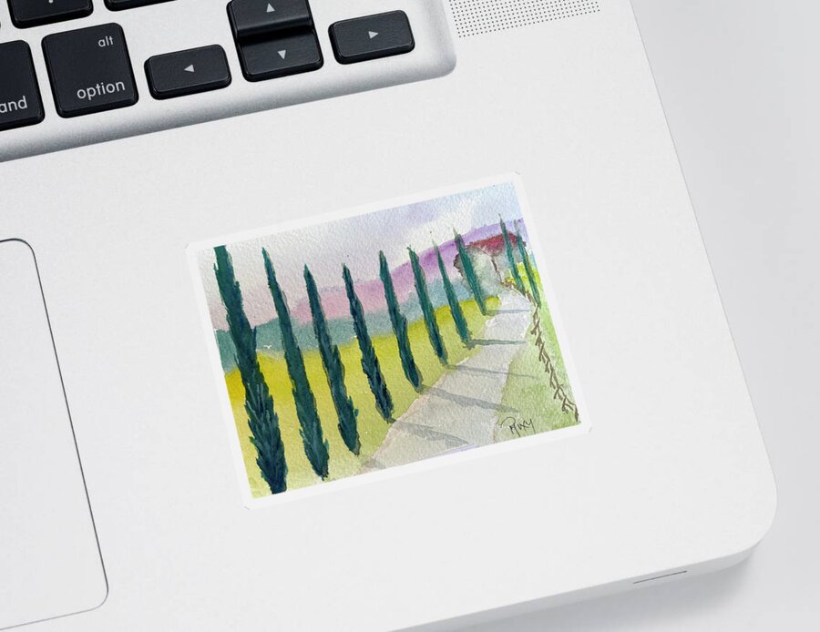 Cypress Trees Sticker featuring the painting Cypress Trees Landscape by Roxy Rich