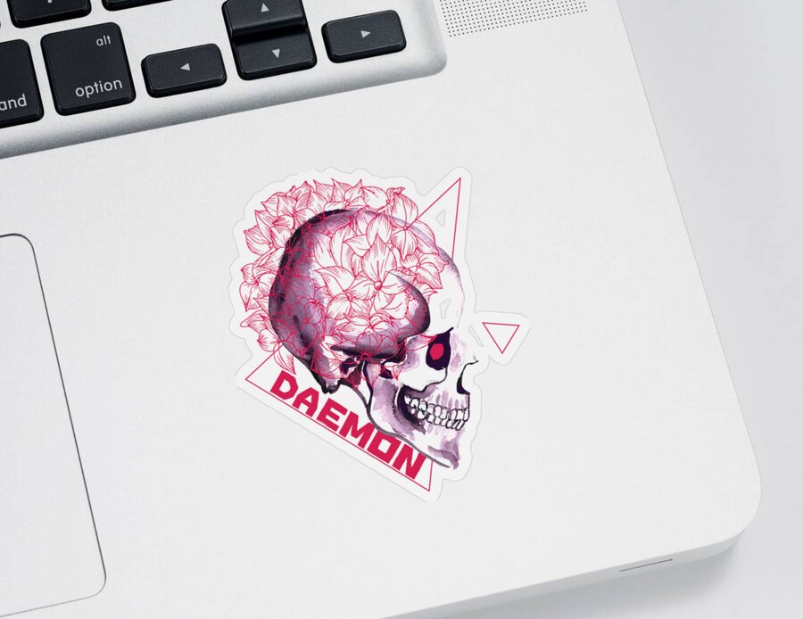 Halloween Sticker featuring the digital art Daemon Floral Skull by Jacob Zelazny