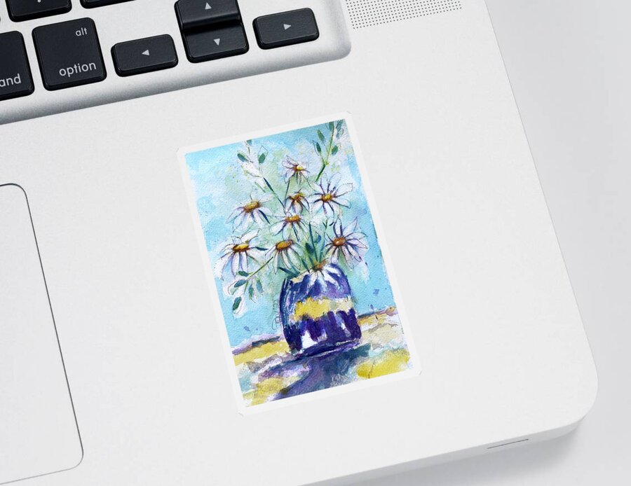 Loose Floral Sticker featuring the painting Daisies in a Purple Vase by Roxy Rich