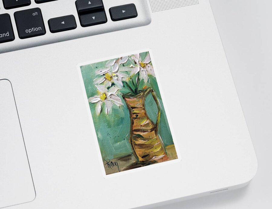 Daisies Sticker featuring the painting Daisies in a Wicker Pitcher by Roxy Rich