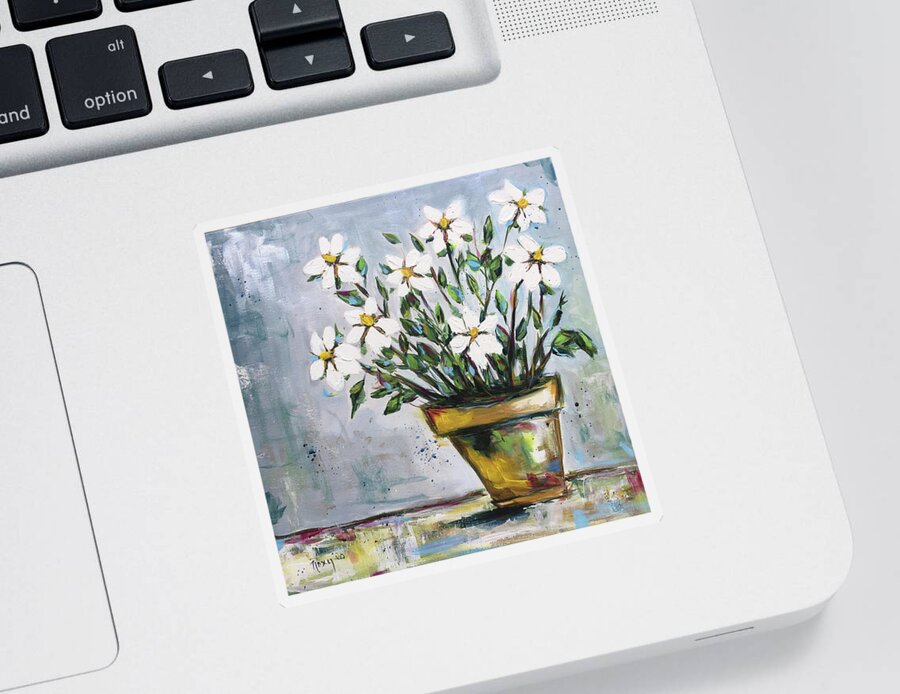 Daisy Gardenias Sticker featuring the painting Daisy Gardenias by Roxy Rich