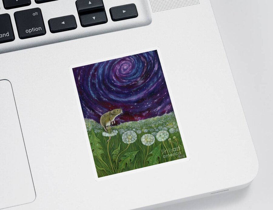Mouse Sticker featuring the painting Dandelion meadow by Ang El