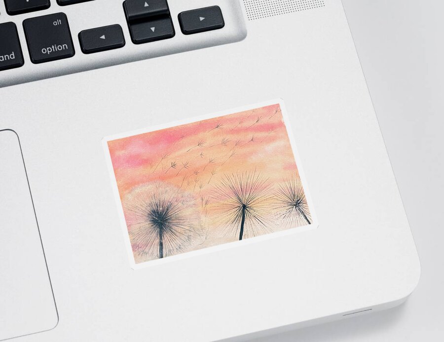 Dandelions Sticker featuring the painting Dandelions at Sunset by Lisa Neuman