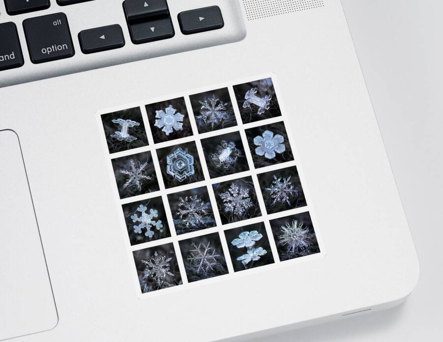 Snowflake Sticker featuring the photograph Dark snowflake collage - winter 2020-21 by Alexey Kljatov