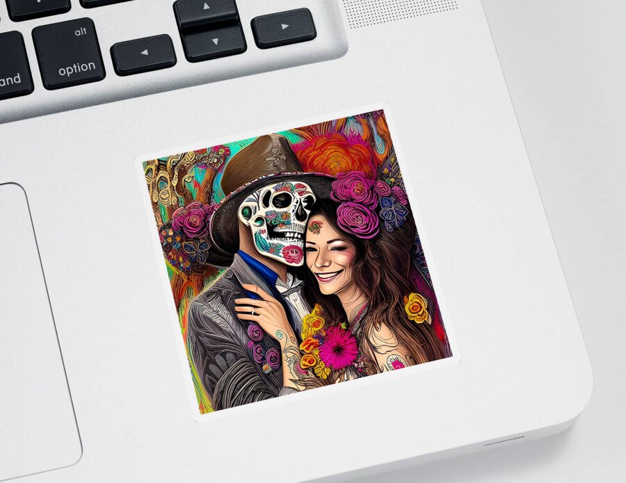 Digital Sticker featuring the digital art Day of the Dead Reunion II by Beverly Read