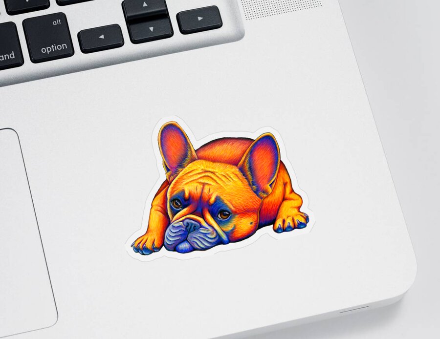French Bulldog Sticker featuring the drawing Daydreamer - Colorful French Bulldog by Rebecca Wang