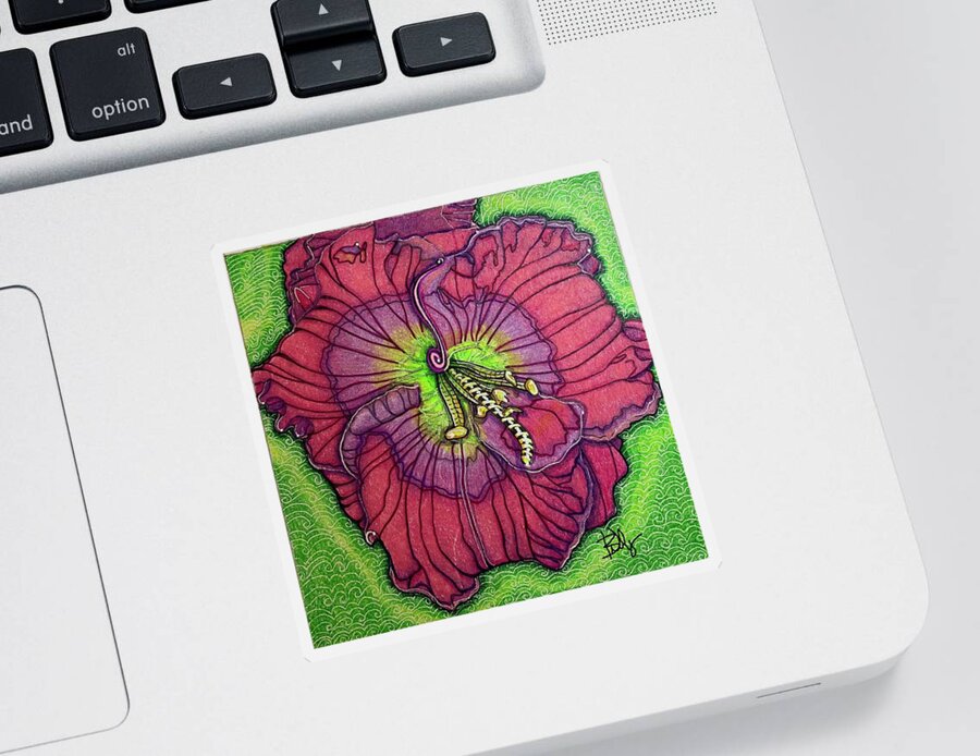 Daylily Sticker featuring the mixed media Daylily by Brenna Woods