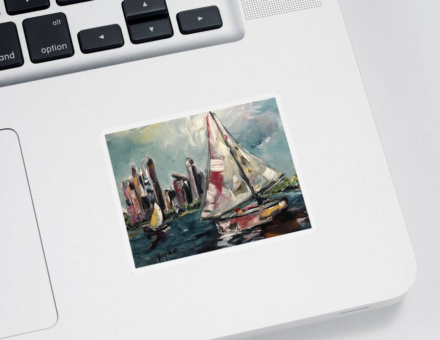 Sailboats Sticker featuring the painting Daytime Sailing Chicago by Roxy Rich