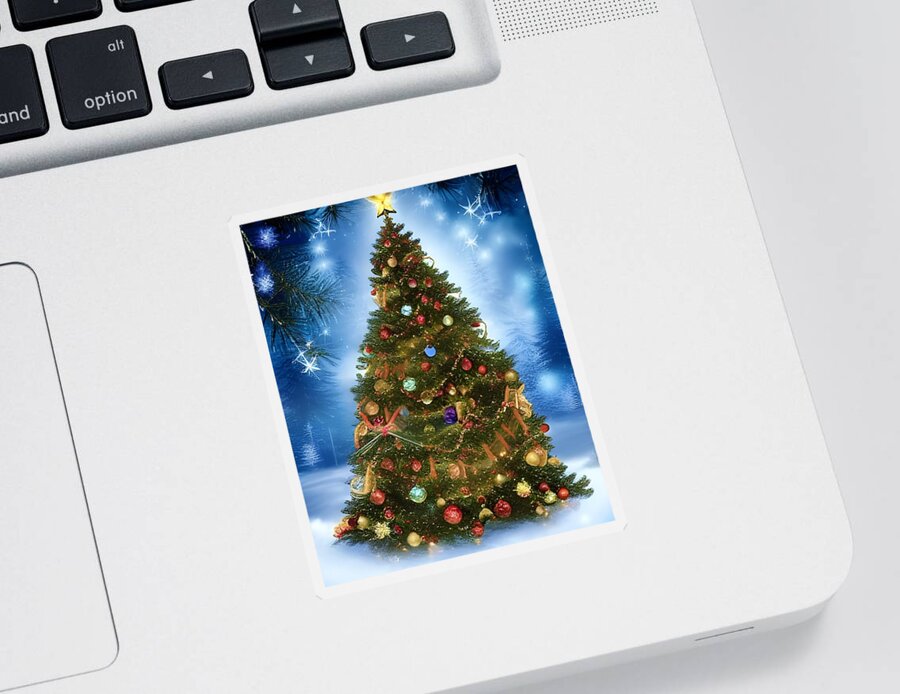 Christmas Tree Sticker featuring the digital art Decorated Tree by Katrina Gunn