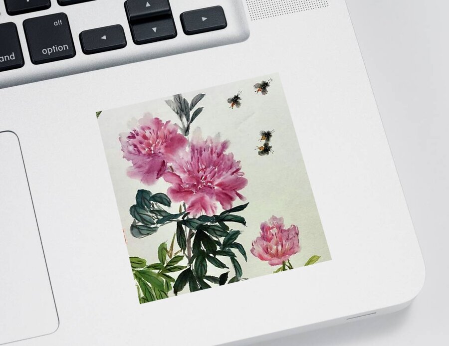 Peony Flowers Sticker featuring the painting Depend On Each Other - 3 by Carmen Lam