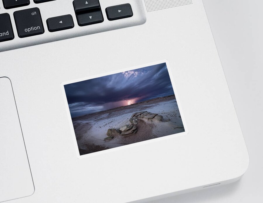 Storm Sticker featuring the photograph Desert Storm with Lightning by Wesley Aston