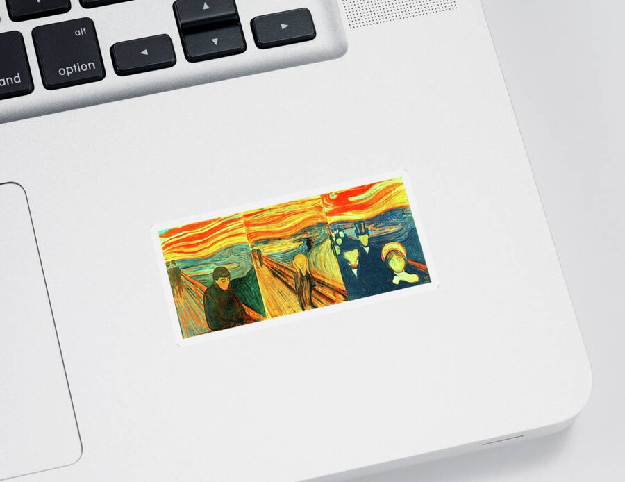The Scream Sticker featuring the digital art Despair, Scream and Anxiety by Edvard Munch - collage by Nicko Prints