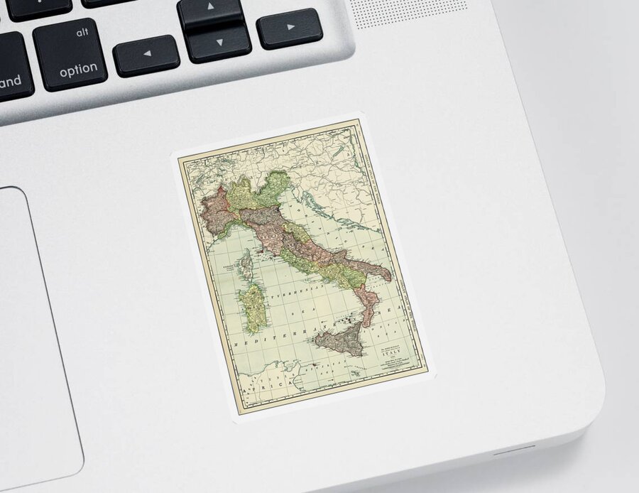 1646 Sticker featuring the painting Detailed large format map of Italy, on the eve of World War II, including Sicily, Sardinia, Corsica by MotionAge Designs