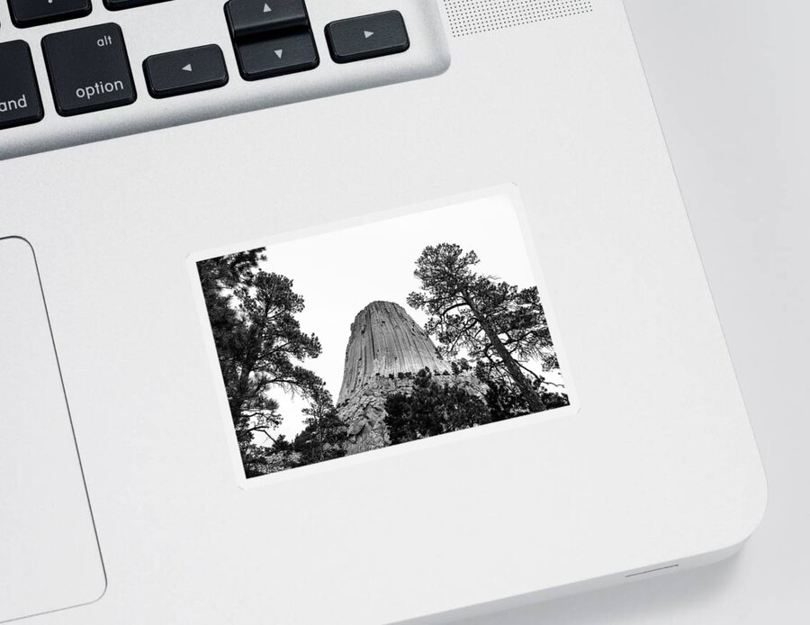 Devils Tower Long Exposure Sticker featuring the photograph Devils Tower Black And White Base View by Dan Sproul