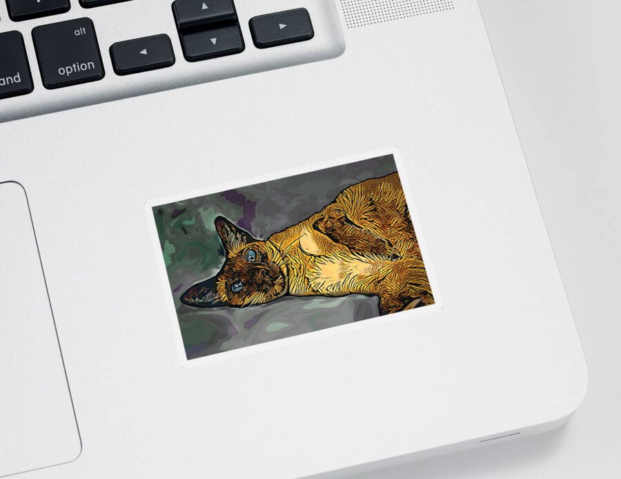 Cat Sticker featuring the mixed media Digital Siamese Cat art 677 by Lucie Dumas