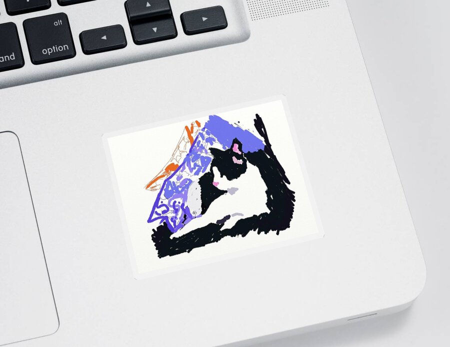 Tuxedo Cat Sticker featuring the painting Digital Tuxedo by Carol Berning