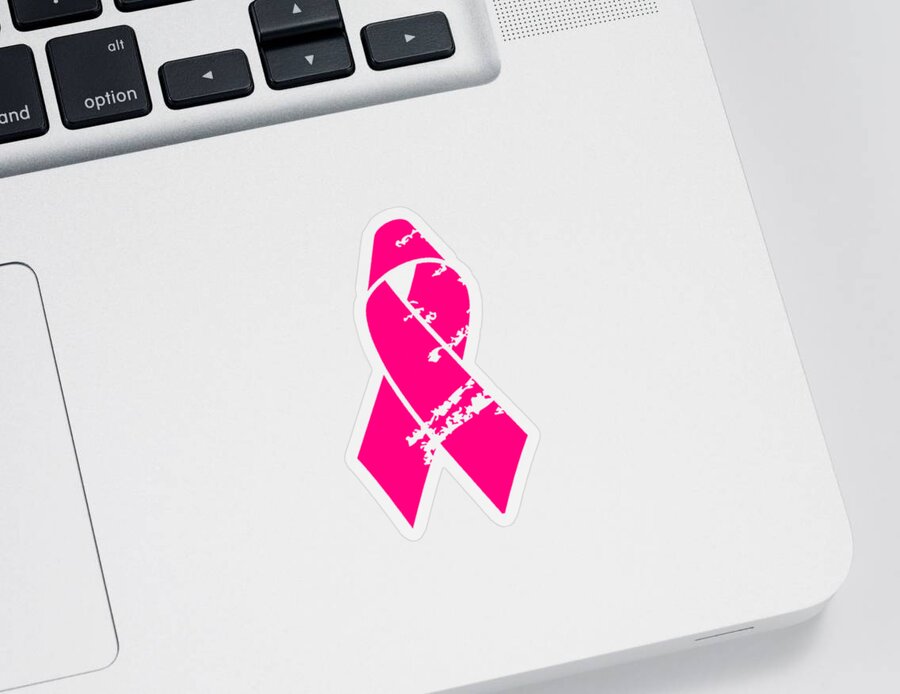 Funny Sticker featuring the digital art Distressed Pink Ribbon by Flippin Sweet Gear