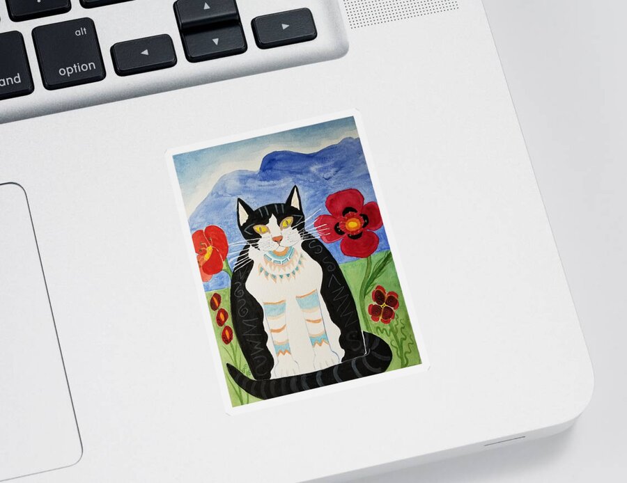Watercolor Sticker featuring the painting Diwali Tux Cat by Vera Smith