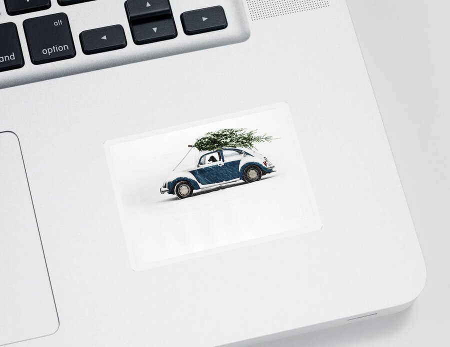 Americana Sticker featuring the photograph Dog in Car with Christmas Tree by Ulrike Welsch