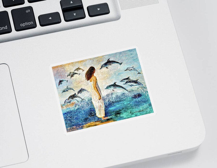 Dolphin Sticker featuring the painting Dolphin Bay by Shijun Munns