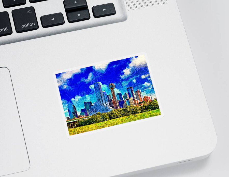 Dallas Sticker featuring the digital art Downtown Dallas skyline - impressionist painting by Nicko Prints