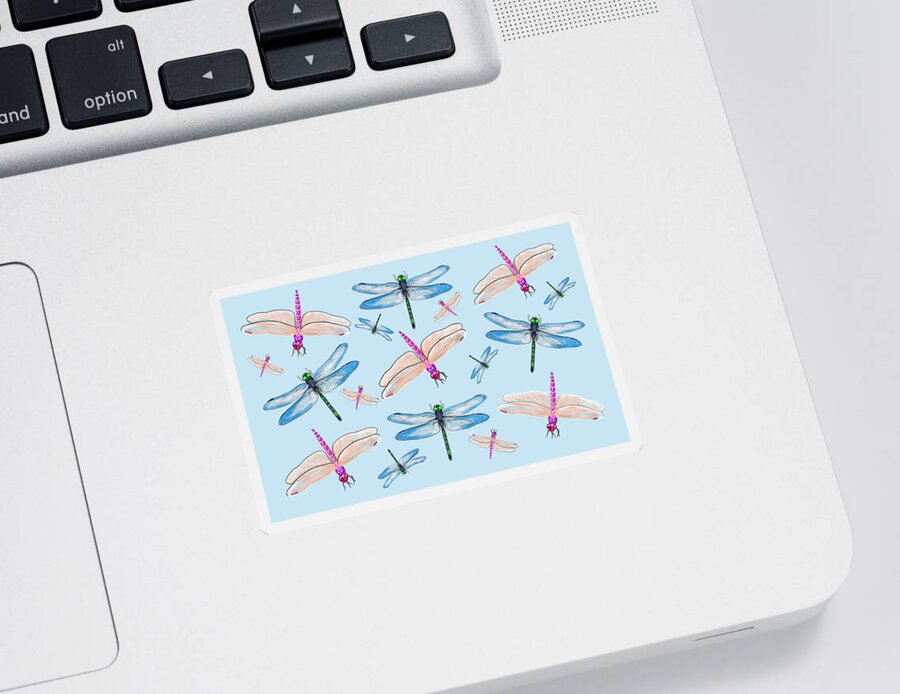 Dragonflies In Blue Sky By Judy Link Cuddehe Sticker featuring the mixed media Dragonflies in Blue Sky by Judy Link Cuddehe