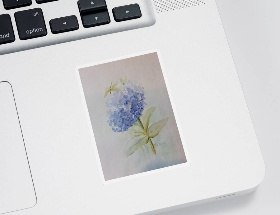 Hydrangea Sticker featuring the painting Dragonfly on hydrangea by Milly Tseng
