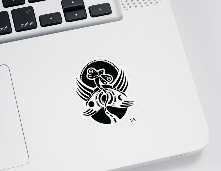 Black And White Sticker featuring the digital art Dragonfly by Silvio Ary Cavalcante