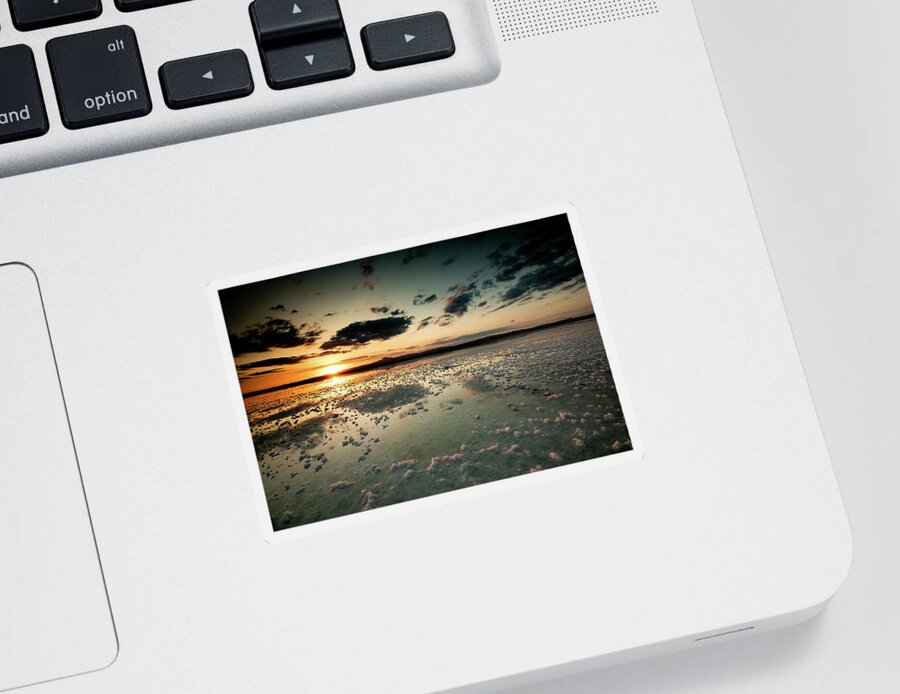 Sunset Sticker featuring the photograph Dramatic winter sunset in the lake. by Michalakis Ppalis