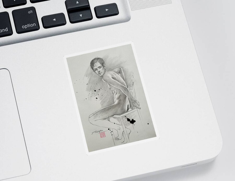Male Nude Sticker featuring the drawing Drawing - Male nude #210319 by Hongtao Huang