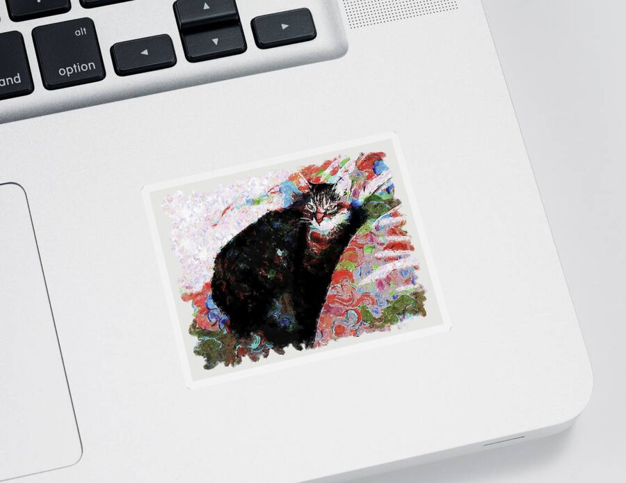 American Sticker featuring the painting Dreamy Colorful Painting American Shorthair Cat by Custom Pet Portrait Art Studio