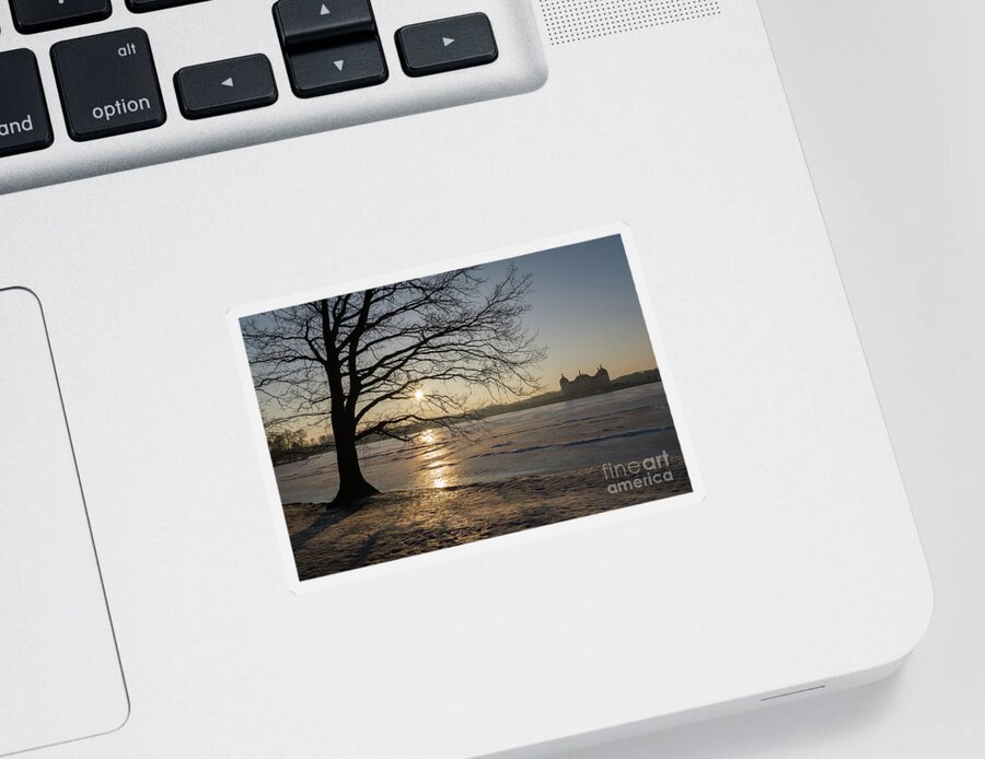 Dreamy Sticker featuring the photograph Winter sunset at Moritzburg Castle 1 by Adriana Mueller