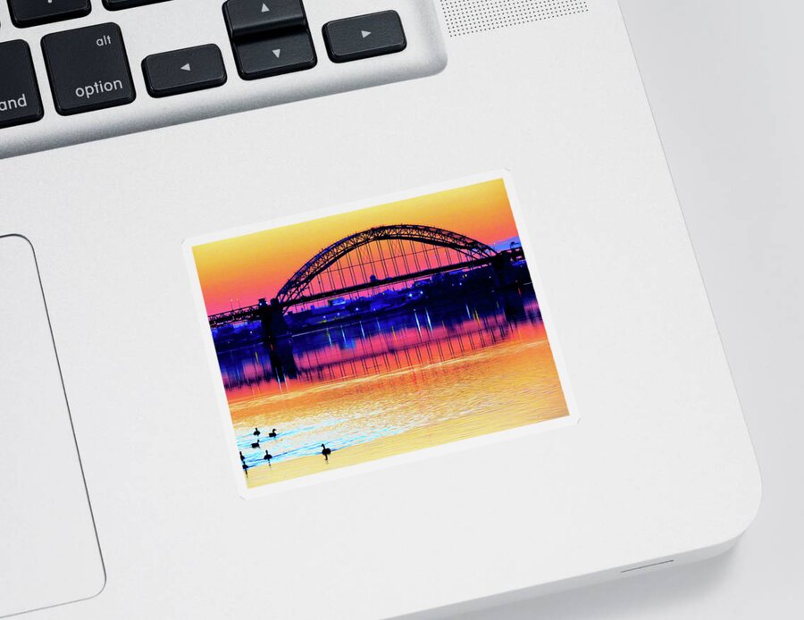 Bridge Sticker featuring the photograph Drenched in Sunset Colors by Linda Stern