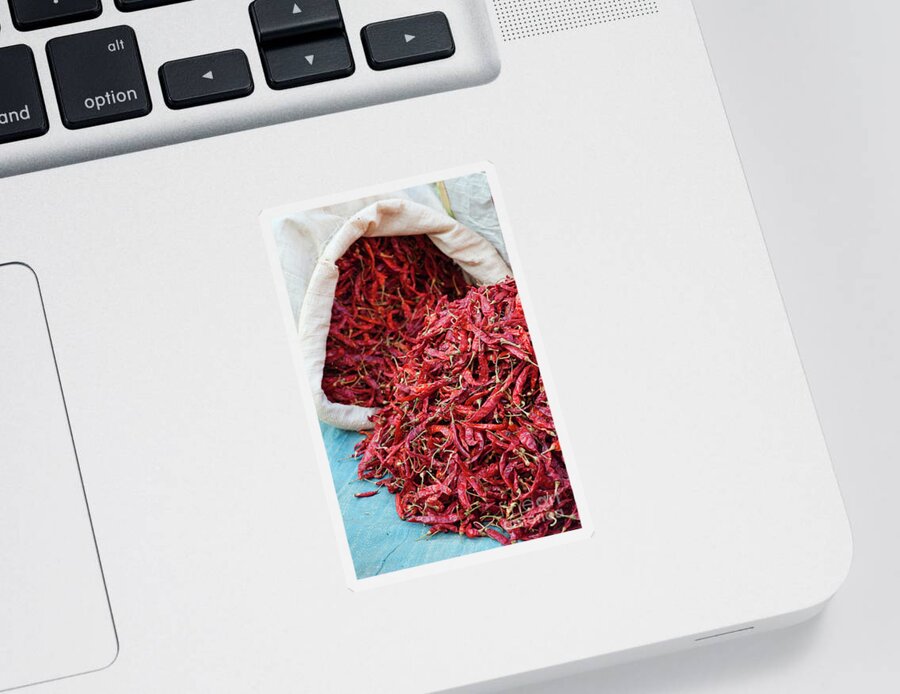 Dry Sticker featuring the photograph Dried Red Chilli Peppers in India by Tim Gainey