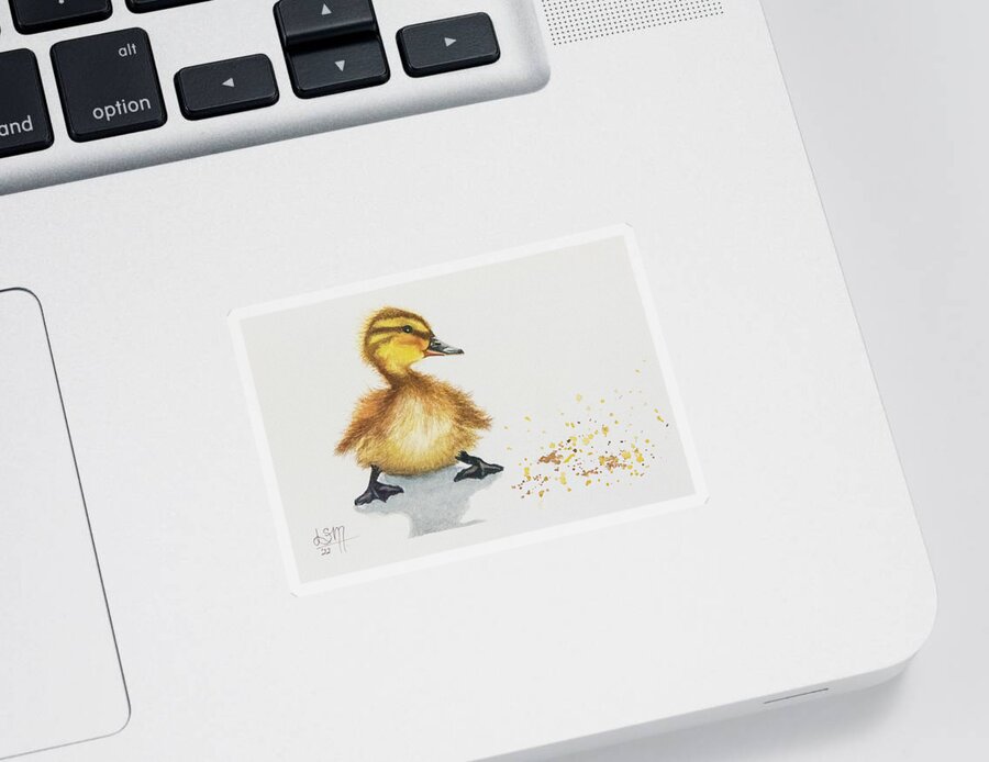 Nature Sticker featuring the painting Duckling by Linda Shannon Morgan