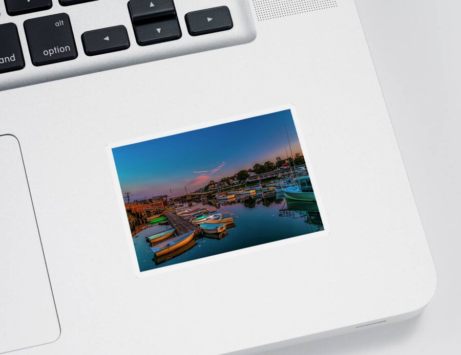 Perkins Cove Sticker featuring the photograph Dusk at Perkins Cove by Penny Polakoff