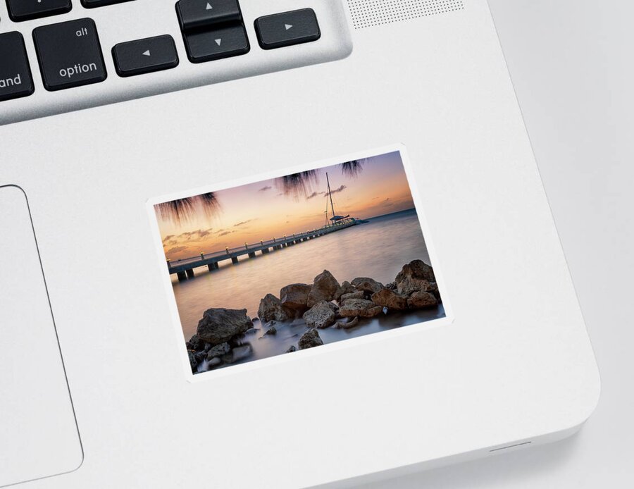 3scape Sticker featuring the photograph Dusk at Rum Point Grand Cayman by Adam Romanowicz