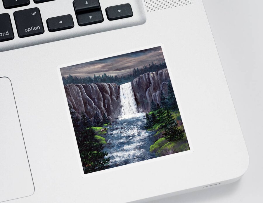 Tumalo Falls Sticker featuring the painting Dusk at Tumalo Falls by Laura Iverson