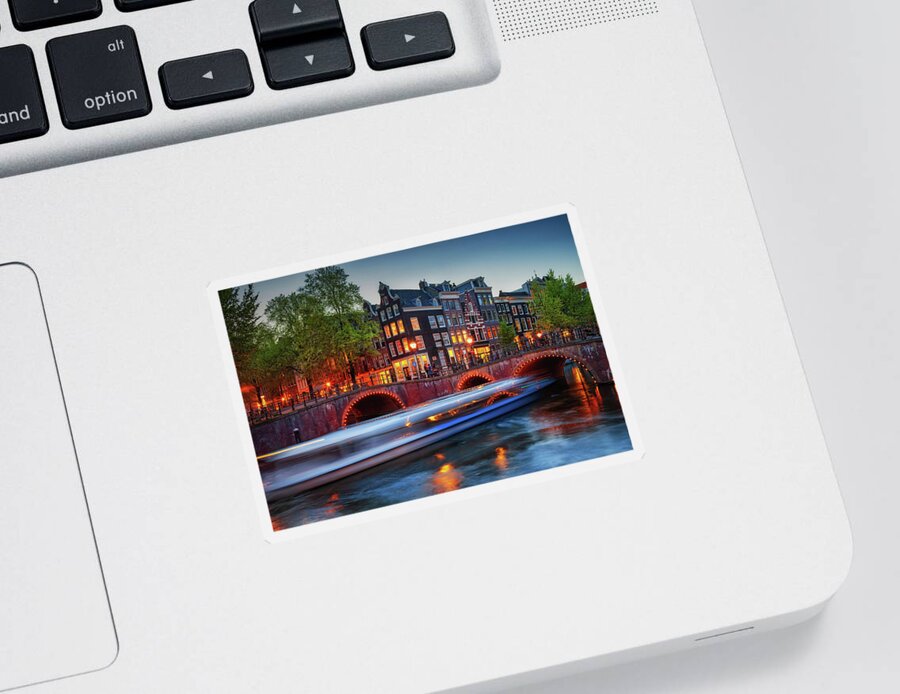 Amsterdam Sticker featuring the photograph Dusk in City of Amsterdam by Artur Bogacki