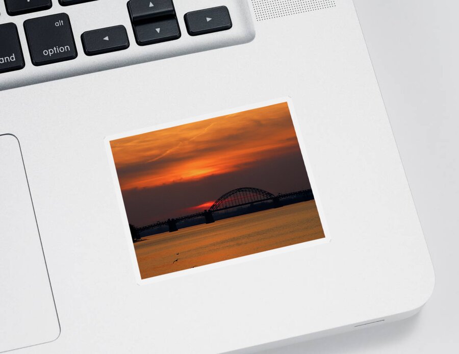 Sunset Sticker featuring the photograph Dusk on the Delaware River in Winter by Linda Stern